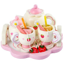Load image into Gallery viewer, Girls Toys Simulate Wooden Kitchen Toys Pink Tea Set Play House Educational Toy Tools Baby Early Education Puzzle Tableware Gift